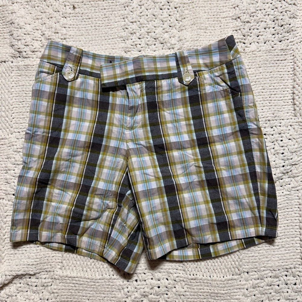 Y2K Banana Republic “Martin” Teal & Tan Plaid Shorts
